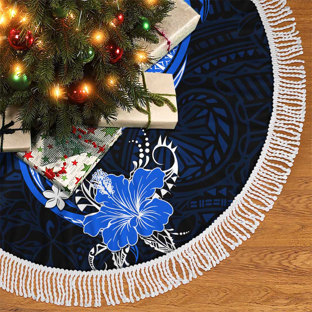 Blue Polynesian Pattern With Tropical Flowers Tree Skirt LT05 - Polynesian Pride