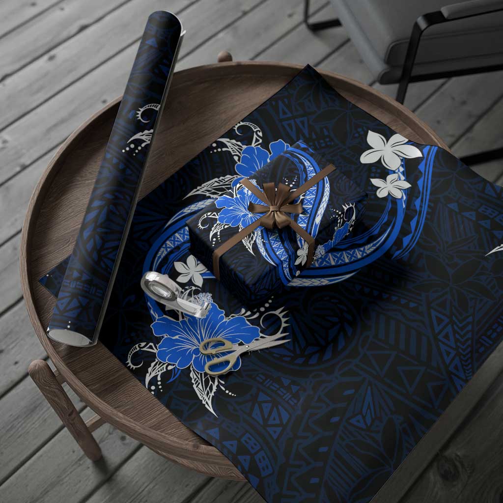Blue Polynesian Pattern With Tropical Flowers Wrapping Paper LT05 - Polynesian Pride