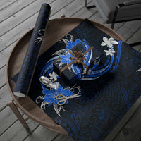 Blue Polynesian Pattern With Tropical Flowers Wrapping Paper LT05 - Polynesian Pride