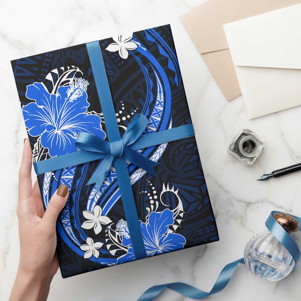 Blue Polynesian Pattern With Tropical Flowers Wrapping Paper LT05 - Polynesian Pride