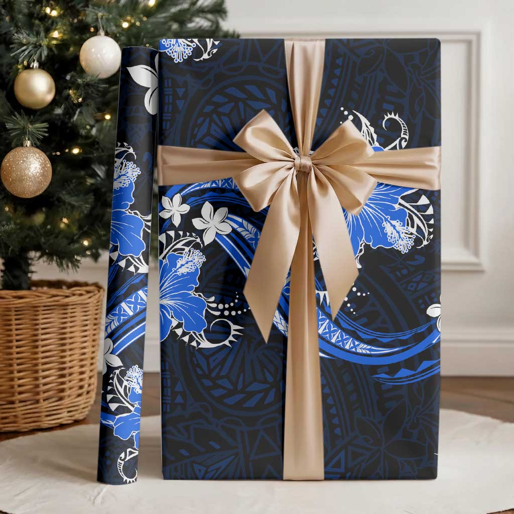 Blue Polynesian Pattern With Tropical Flowers Wrapping Paper LT05 - Polynesian Pride