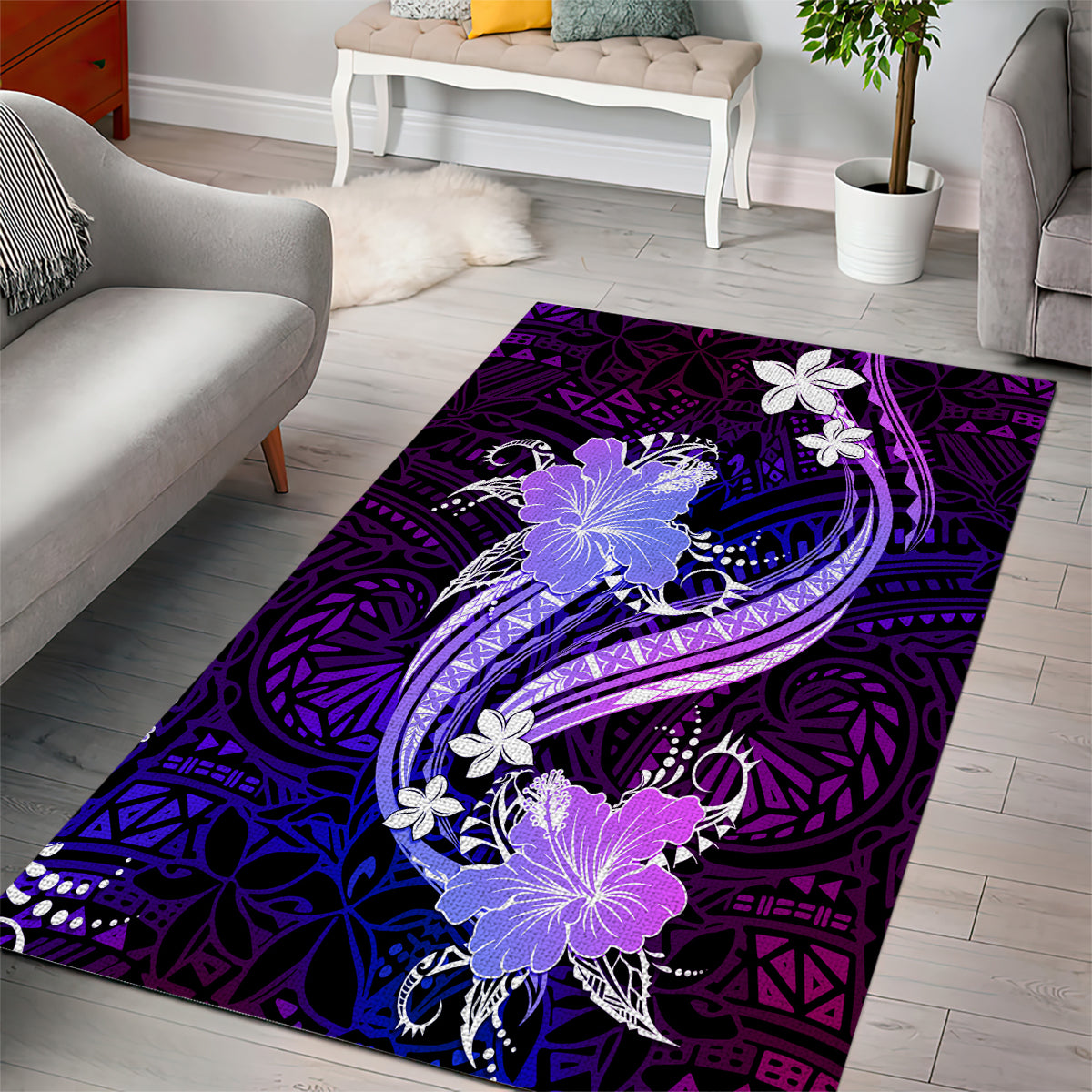 Galaxy Polynesian Pattern With Tropical Flowers Area Rug LT05 - Polynesian Pride