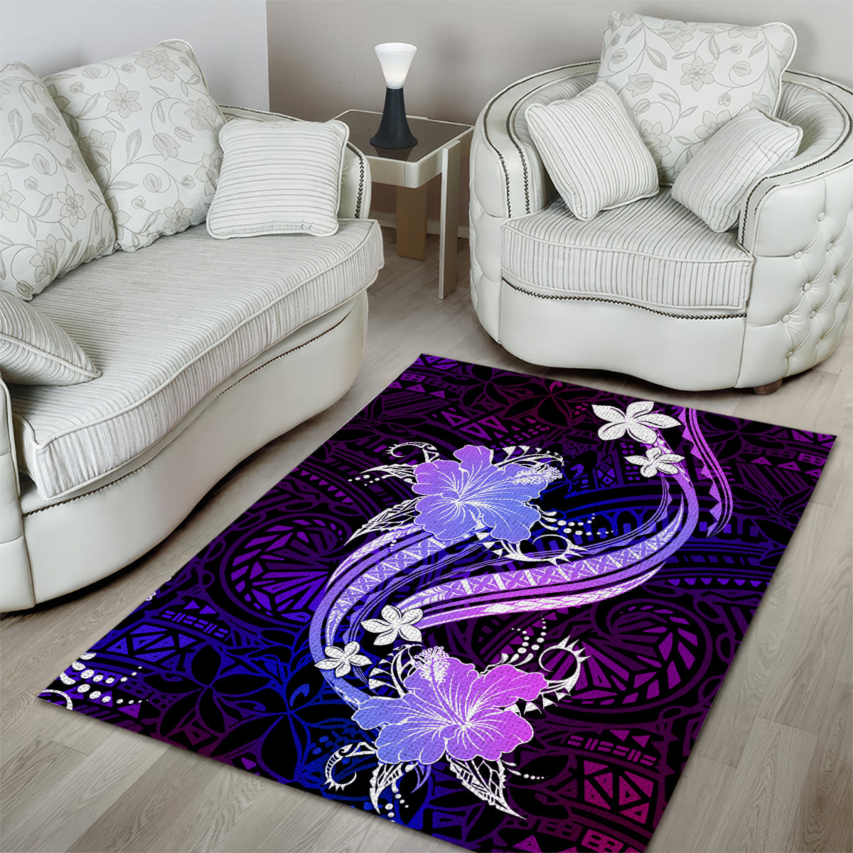 Galaxy Polynesian Pattern With Tropical Flowers Area Rug LT05 - Polynesian Pride