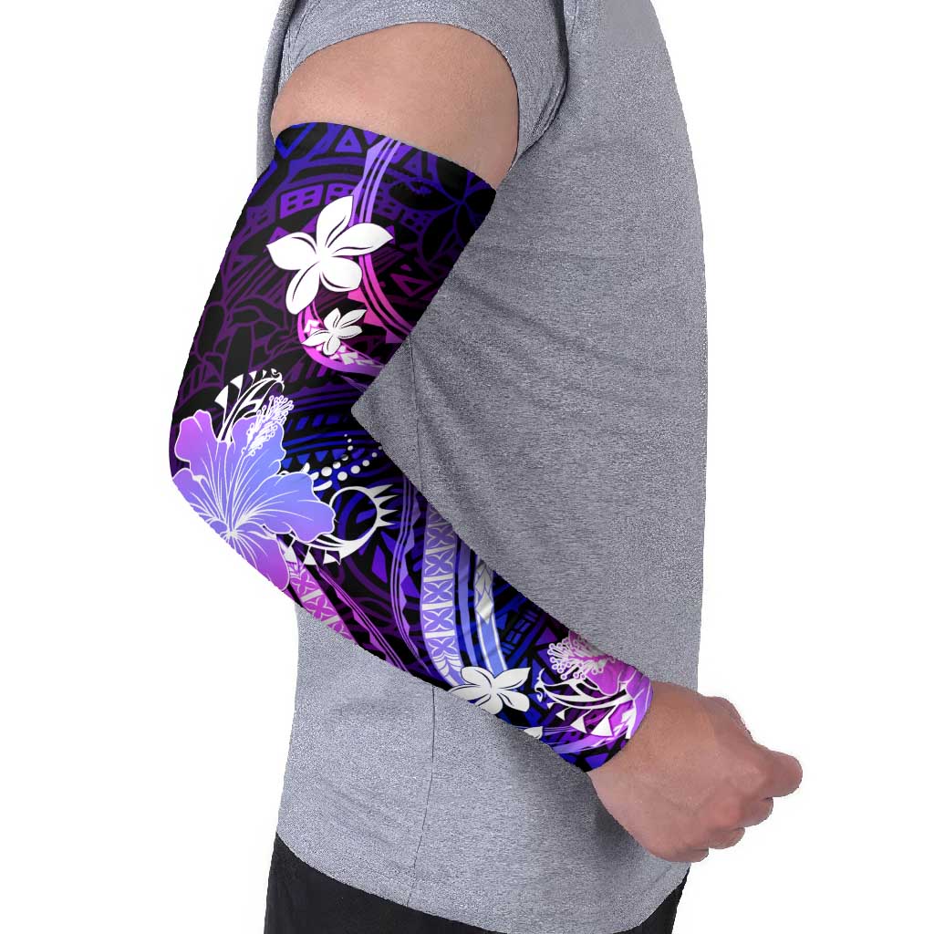 Galaxy Polynesian Pattern With Tropical Flowers Arm Sleeves - Polynesian Pride