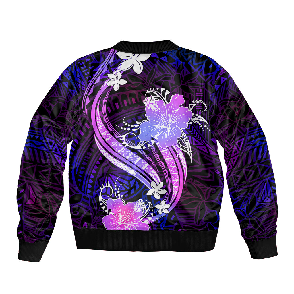 Galaxy Polynesian Pattern With Tropical Flowers Bomber Jacket LT05 - Polynesian Pride