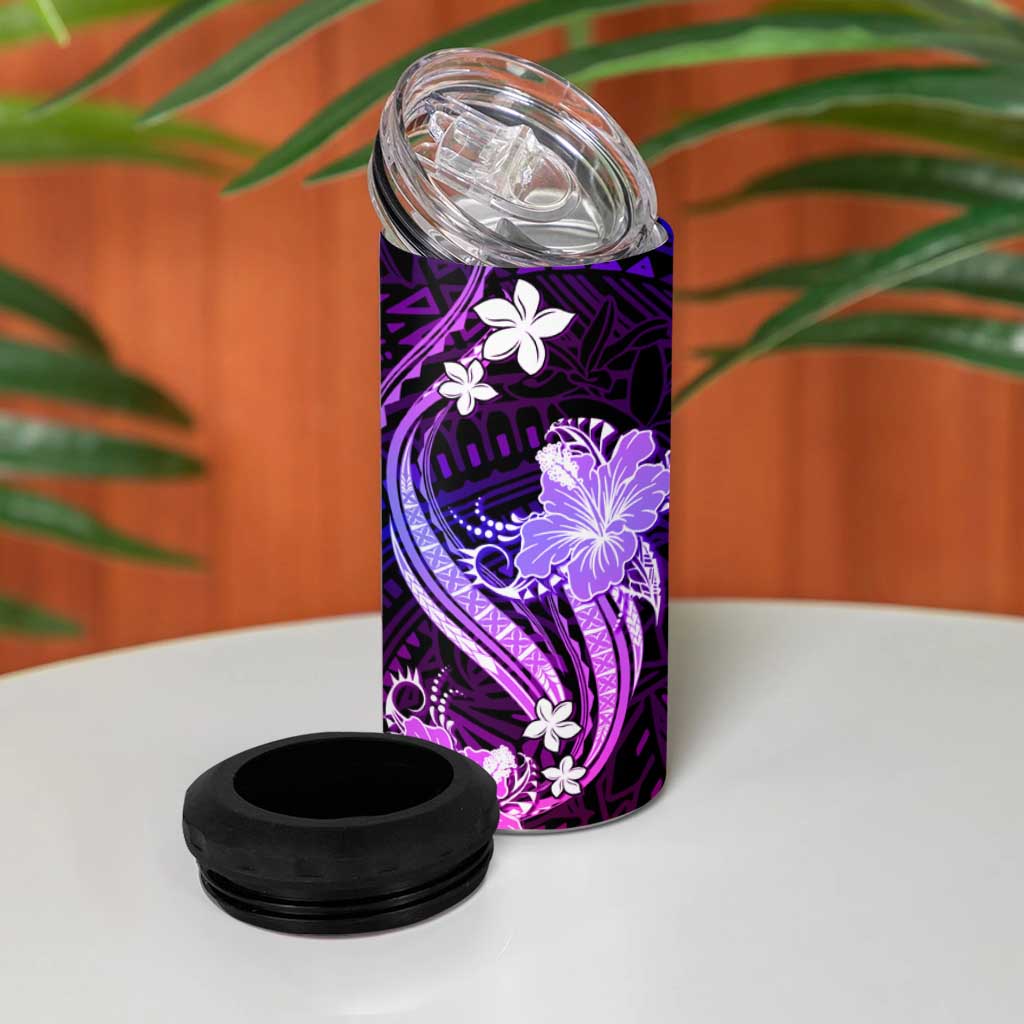 Galaxy Polynesian Pattern With Tropical Flowers 4 in 1 Can Cooler Tumbler