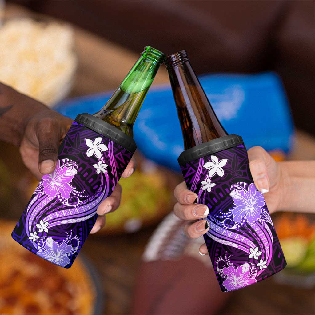 Galaxy Polynesian Pattern With Tropical Flowers 4 in 1 Can Cooler Tumbler