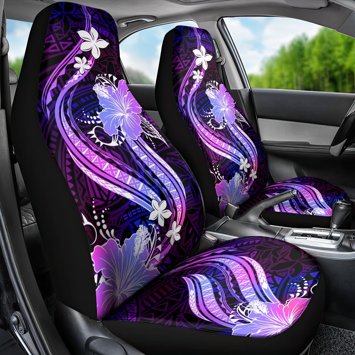 Galaxy Polynesian Pattern With Tropical Flowers Car Seat Cover LT05 - Polynesian Pride