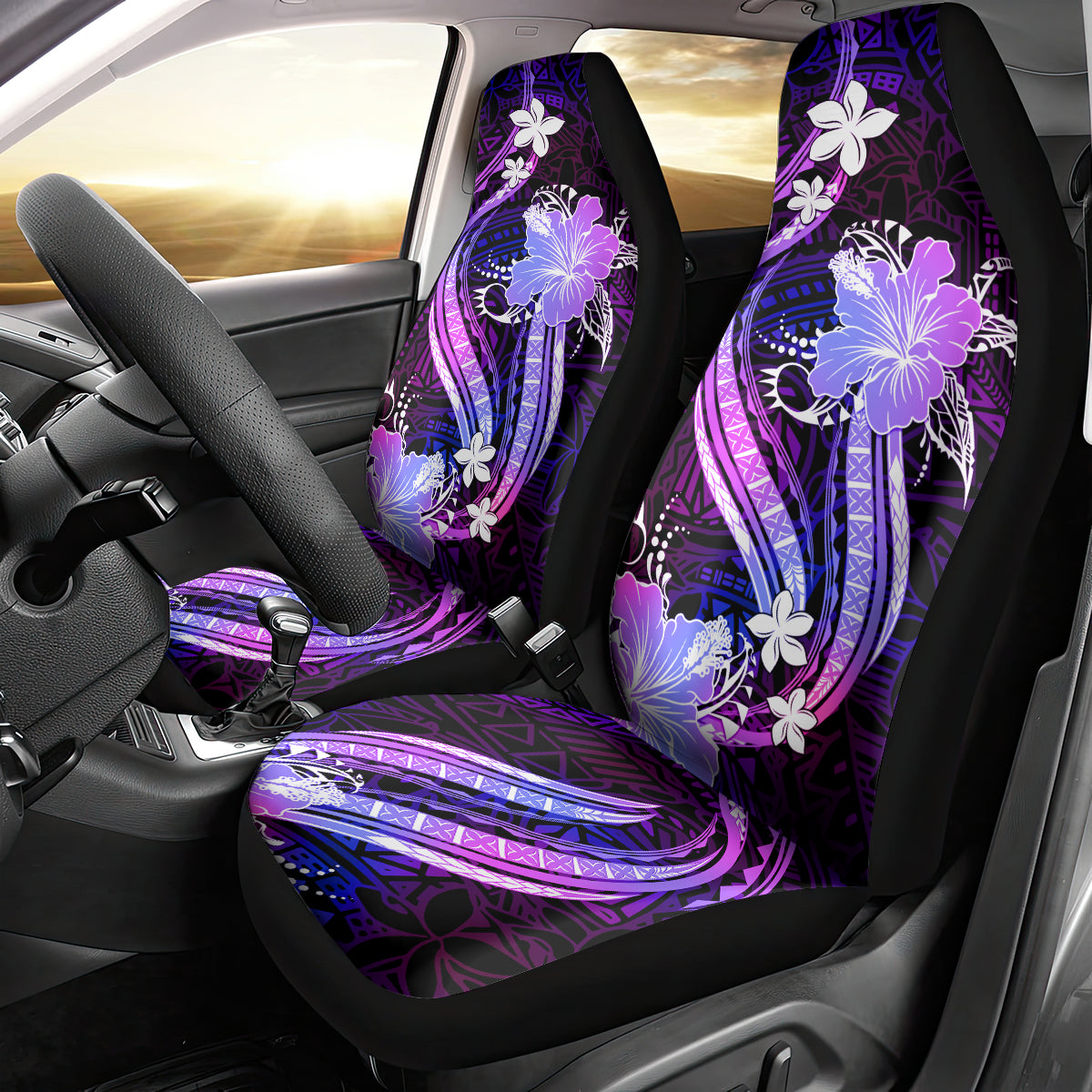 Galaxy Polynesian Pattern With Tropical Flowers Car Seat Cover LT05 - Polynesian Pride