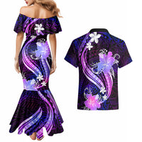 Galaxy Polynesian Pattern With Tropical Flowers Couples Matching Mermaid Dress and Hawaiian Shirt LT05 - Polynesian Pride