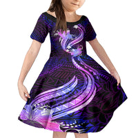 Galaxy Polynesian Pattern With Tropical Flowers Family Matching Long Sleeve Bodycon Dress and Hawaiian Shirt LT05 Daughter's Dress Galaxy - Polynesian Pride