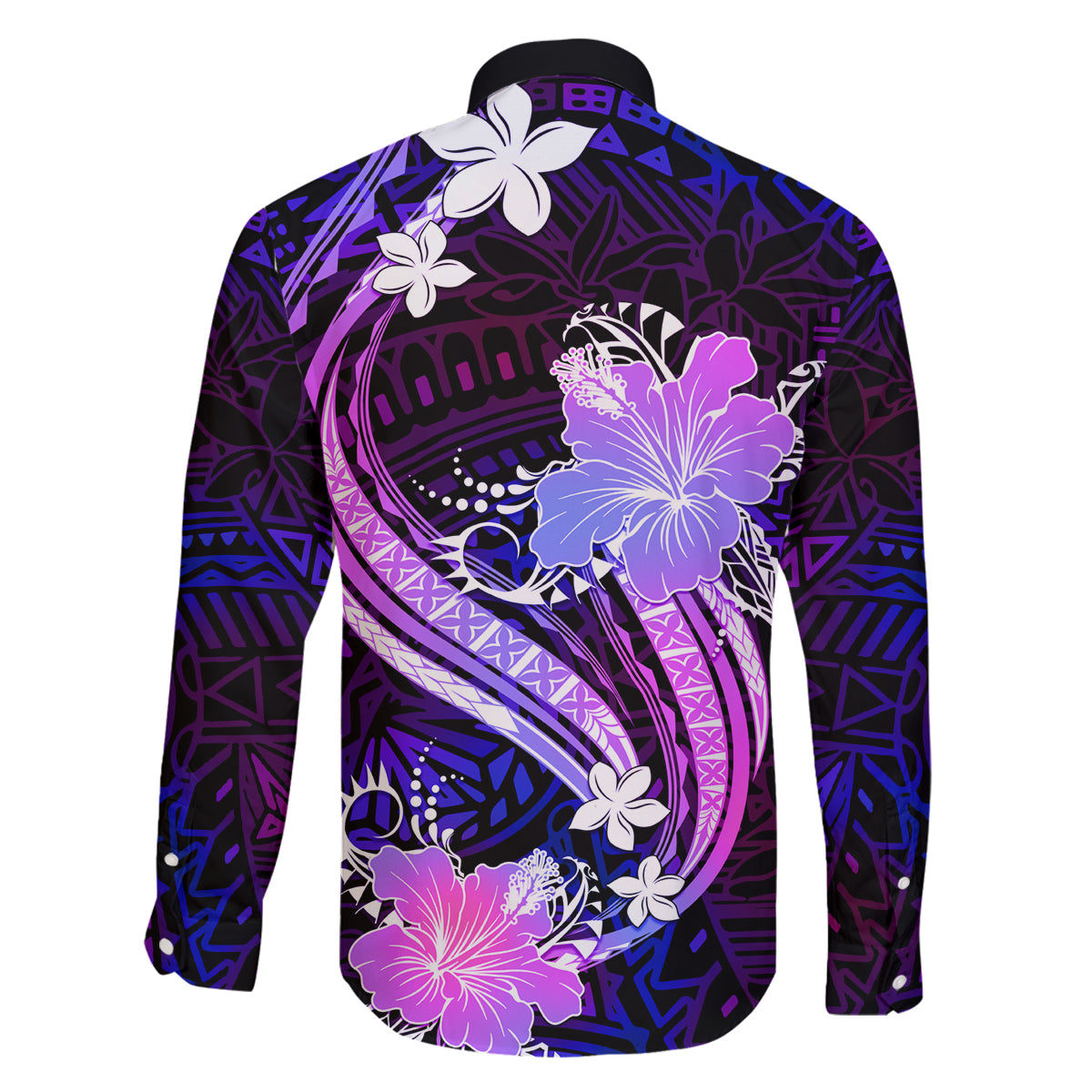 Galaxy Polynesian Pattern With Tropical Flowers Family Matching Long Sleeve Bodycon Dress and Hawaiian Shirt LT05 - Polynesian Pride