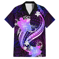 Galaxy Polynesian Pattern With Tropical Flowers Family Matching Off Shoulder Long Sleeve Dress and Hawaiian Shirt LT05 Dad's Shirt - Short Sleeve Galaxy - Polynesian Pride