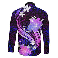 Galaxy Polynesian Pattern With Tropical Flowers Family Matching Off Shoulder Long Sleeve Dress and Hawaiian Shirt LT05 - Polynesian Pride