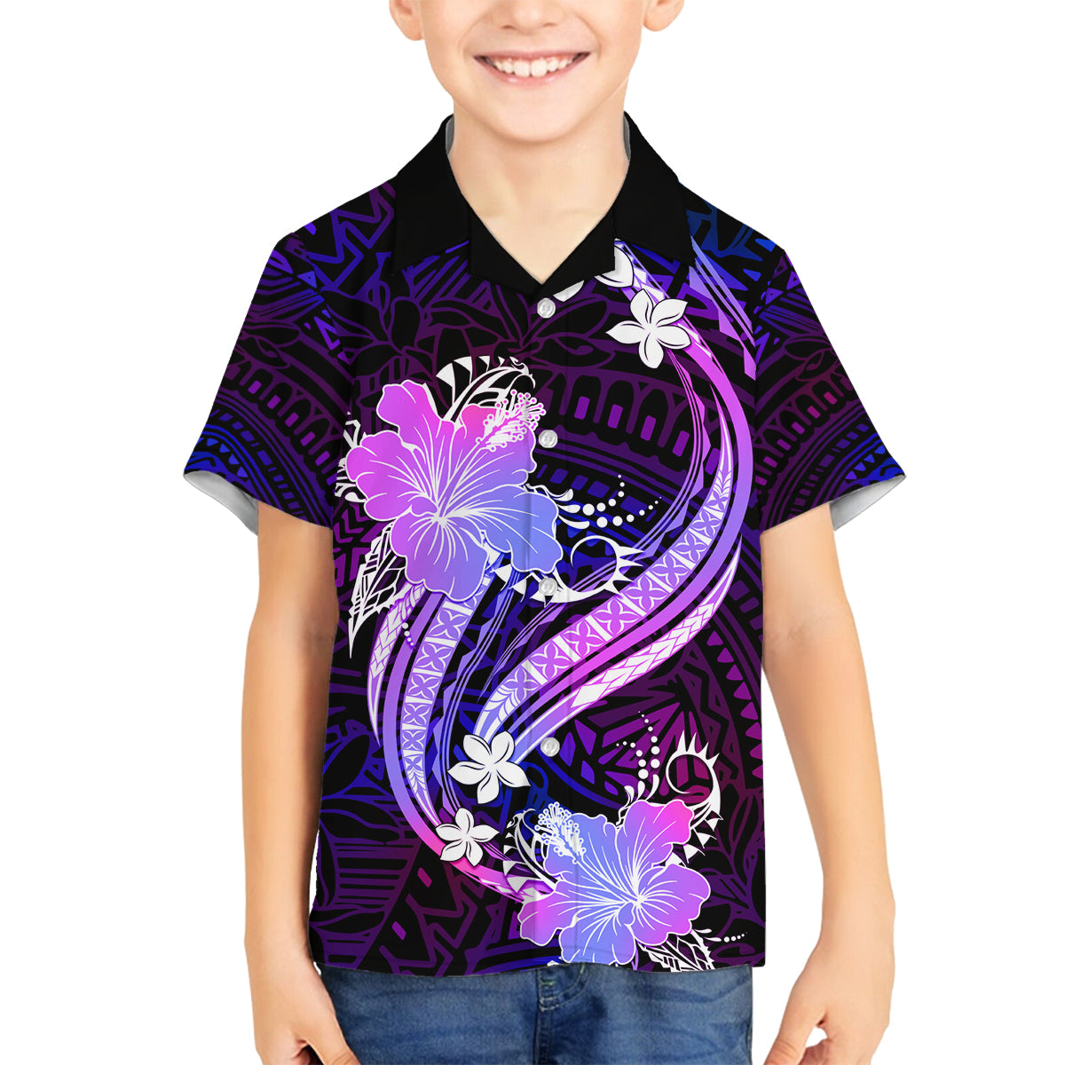 Galaxy Polynesian Pattern With Tropical Flowers Family Matching Summer Maxi Dress and Hawaiian Shirt LT05 Son's Shirt Galaxy - Polynesian Pride