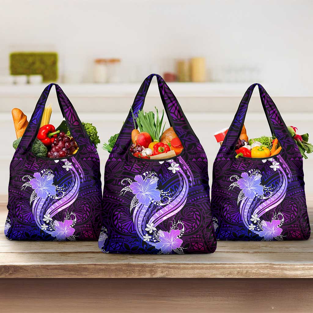 Galaxy Polynesian Pattern With Tropical Flowers Grocery Bag LT05 3-pack One Size Galaxy - Polynesian Pride