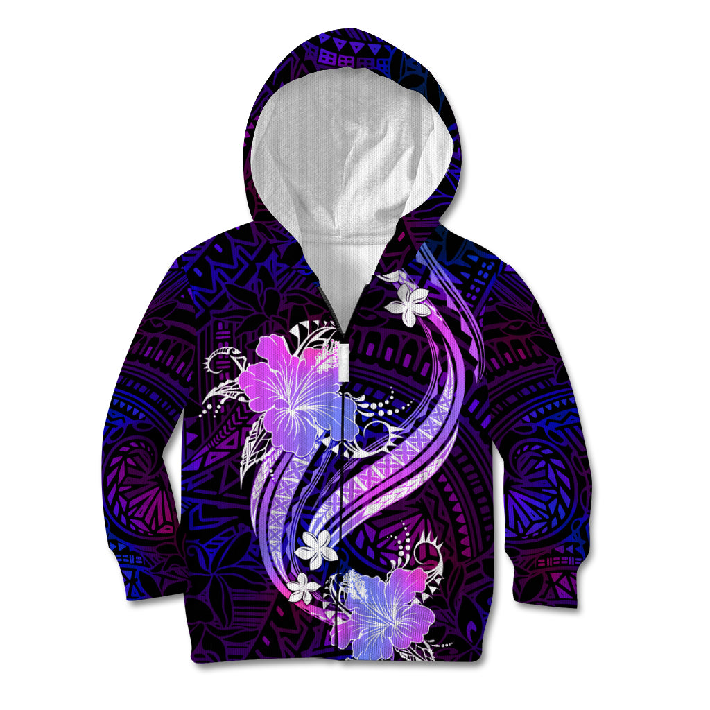 Galaxy Polynesian Pattern With Tropical Flowers Kid Hoodie LT05 - Polynesian Pride