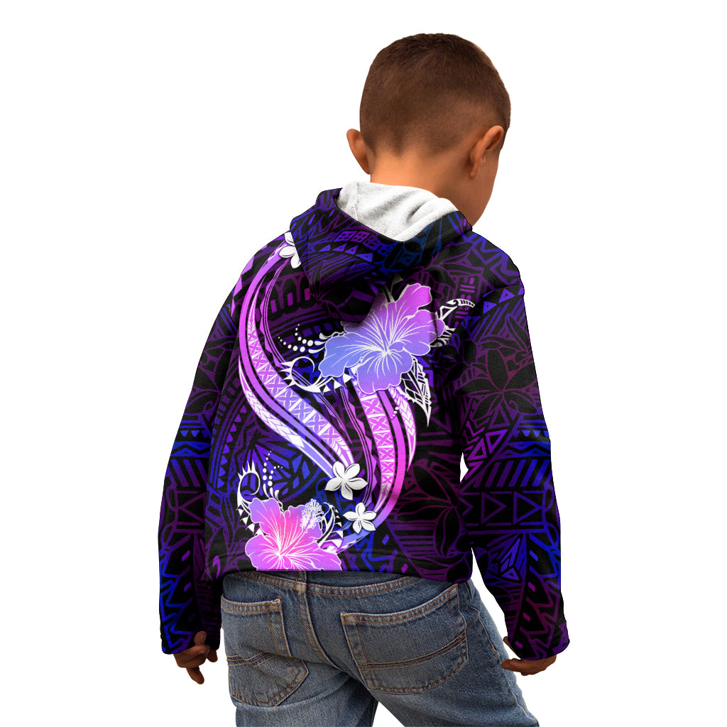 Galaxy Polynesian Pattern With Tropical Flowers Kid Hoodie LT05 - Polynesian Pride