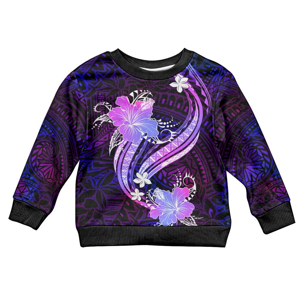 Galaxy Polynesian Pattern With Tropical Flowers Kid Ugly Christmas Sweater LT05 Kid Galaxy - Polynesian Pride