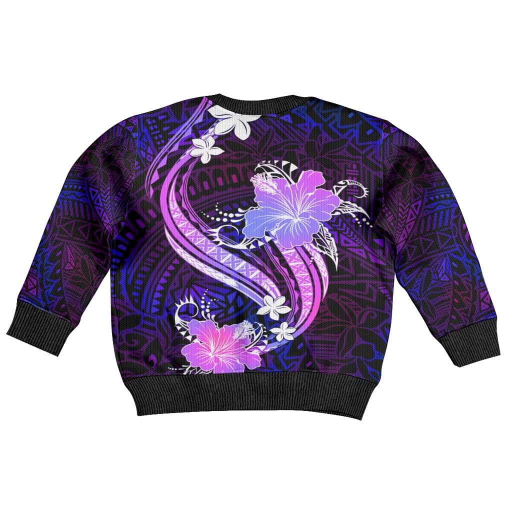 Galaxy Polynesian Pattern With Tropical Flowers Kid Ugly Christmas Sweater LT05 - Polynesian Pride