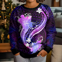 Galaxy Polynesian Pattern With Tropical Flowers Kid Ugly Christmas Sweater LT05 - Polynesian Pride