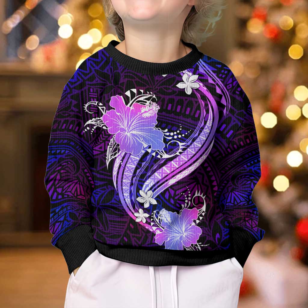 Galaxy Polynesian Pattern With Tropical Flowers Kid Ugly Christmas Sweater LT05 - Polynesian Pride
