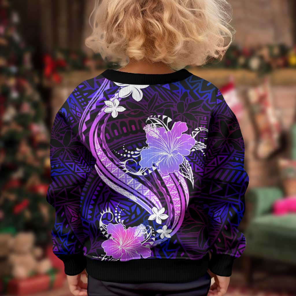 Galaxy Polynesian Pattern With Tropical Flowers Kid Ugly Christmas Sweater LT05 - Polynesian Pride