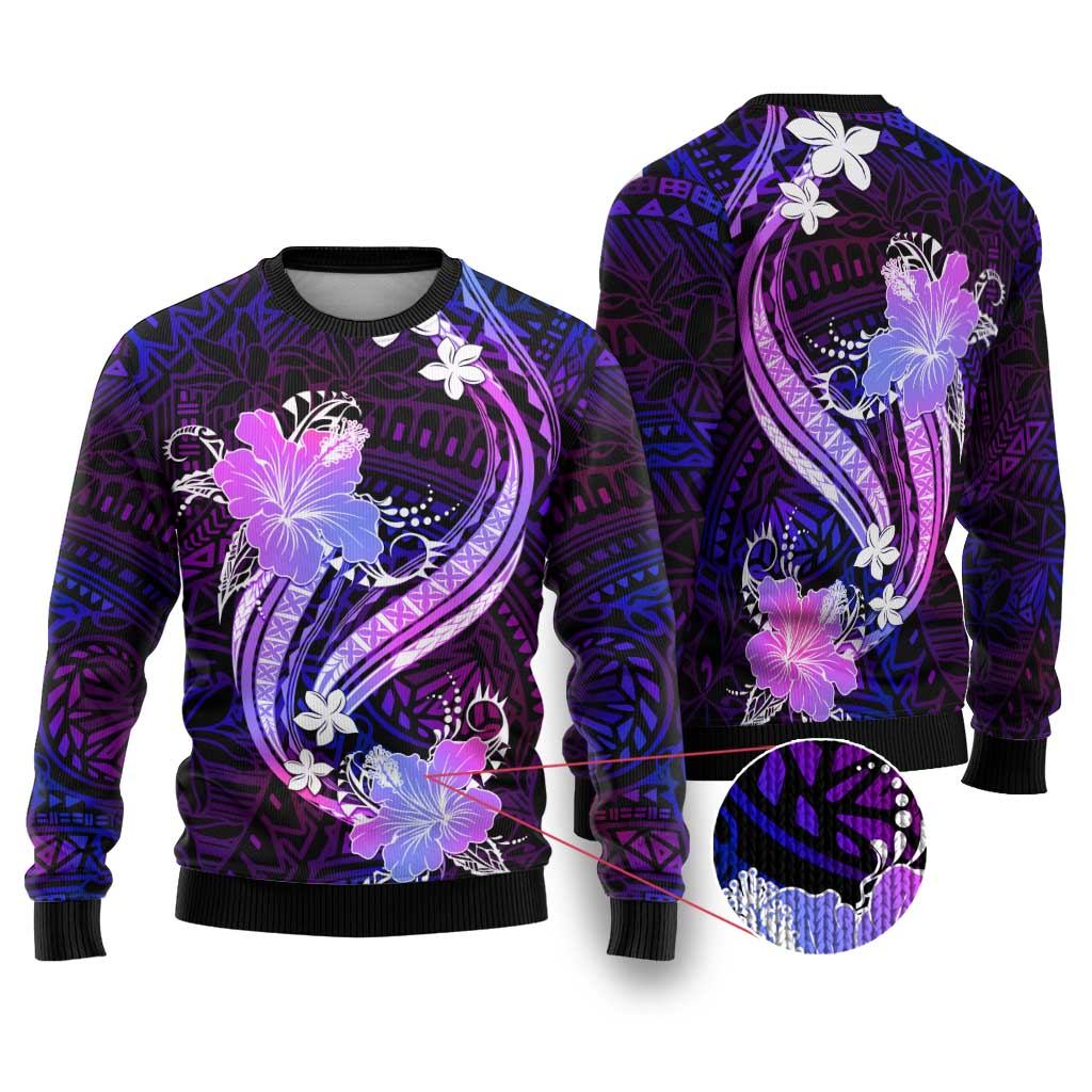 Galaxy Polynesian Pattern With Tropical Flowers Ugly Christmas Sweater