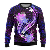Galaxy Polynesian Pattern With Tropical Flowers Ugly Christmas Sweater