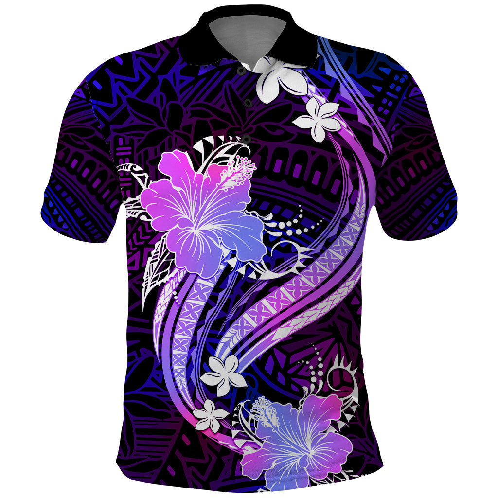 Galaxy Polynesian Pattern With Tropical Flowers Polo Shirt LT05 Galaxy - Polynesian Pride