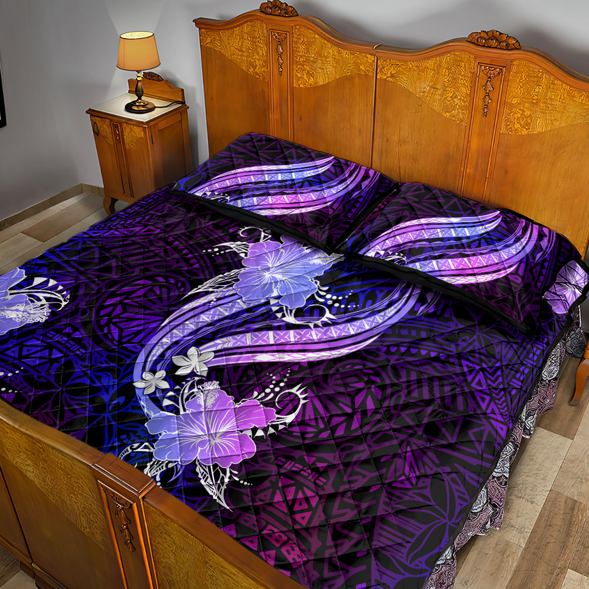 Galaxy Polynesian Pattern With Tropical Flowers Quilt Bed Set LT05 - Polynesian Pride