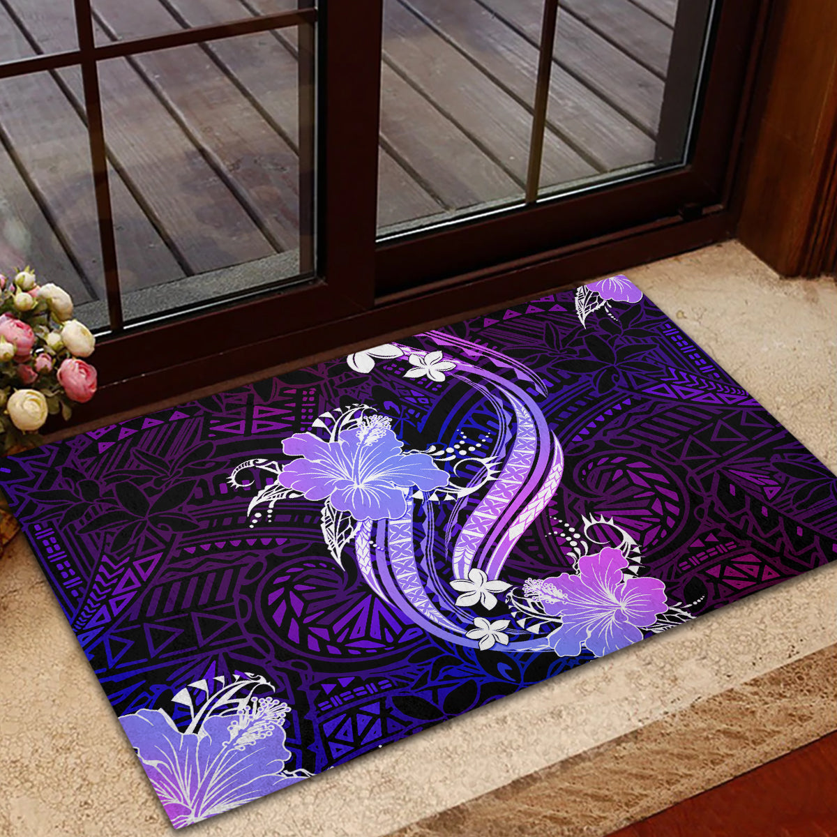 Galaxy Polynesian Pattern With Tropical Flowers Rubber Doormat LT05 - Polynesian Pride