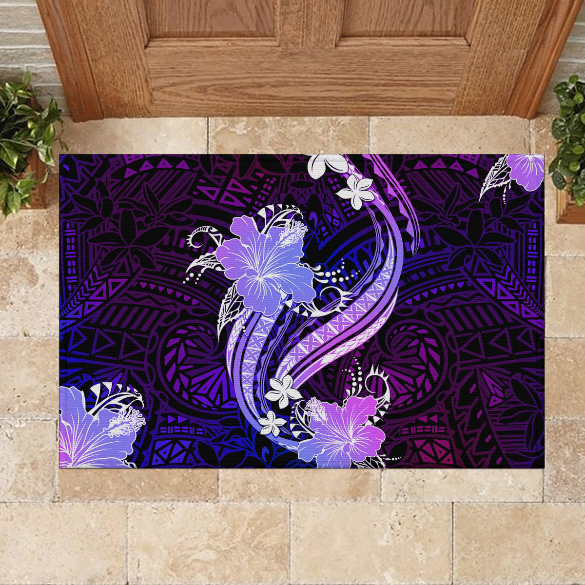 Galaxy Polynesian Pattern With Tropical Flowers Rubber Doormat LT05 - Polynesian Pride