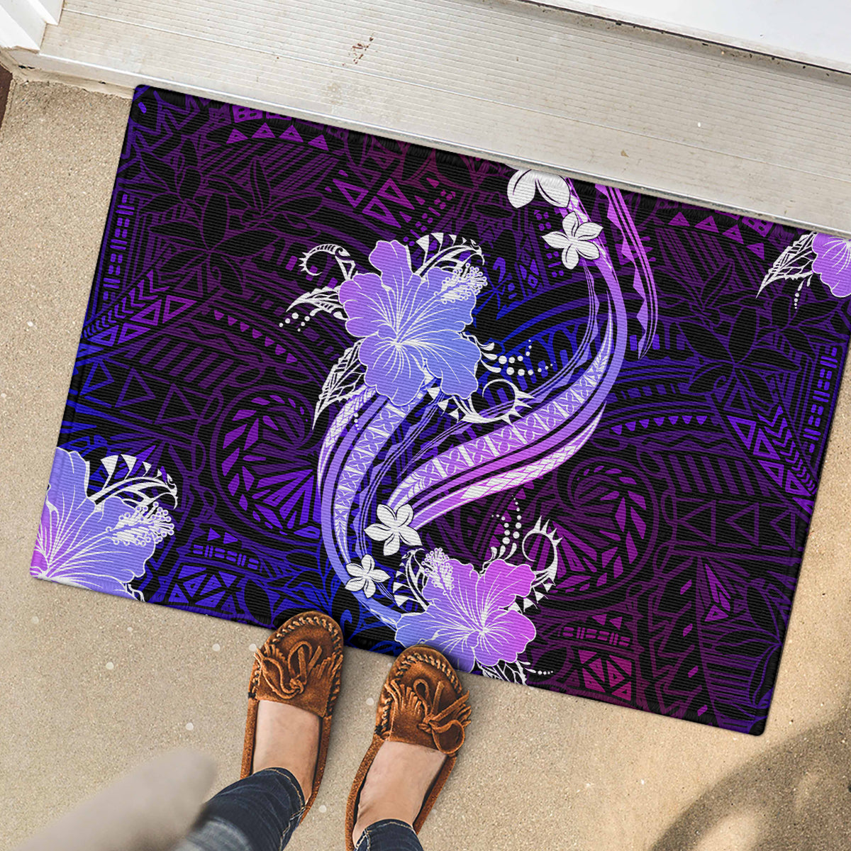 Galaxy Polynesian Pattern With Tropical Flowers Rubber Doormat LT05 - Polynesian Pride