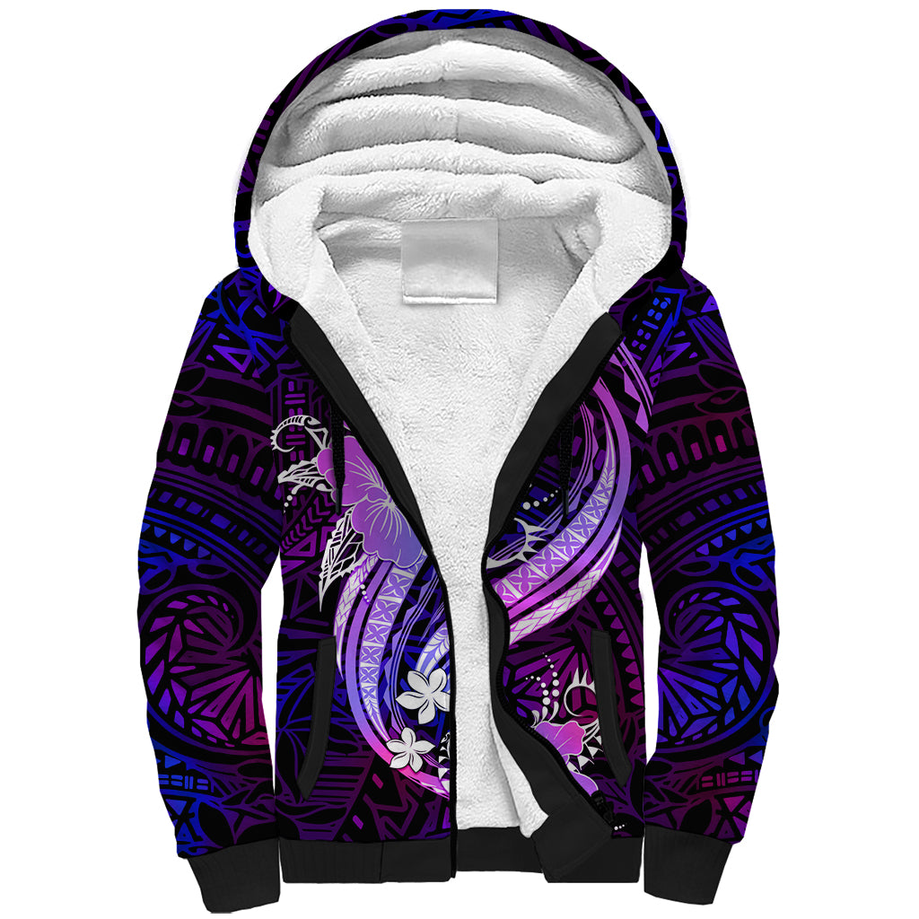 Galaxy Polynesian Pattern With Tropical Flowers Sherpa Hoodie LT05 Unisex Galaxy - Polynesian Pride