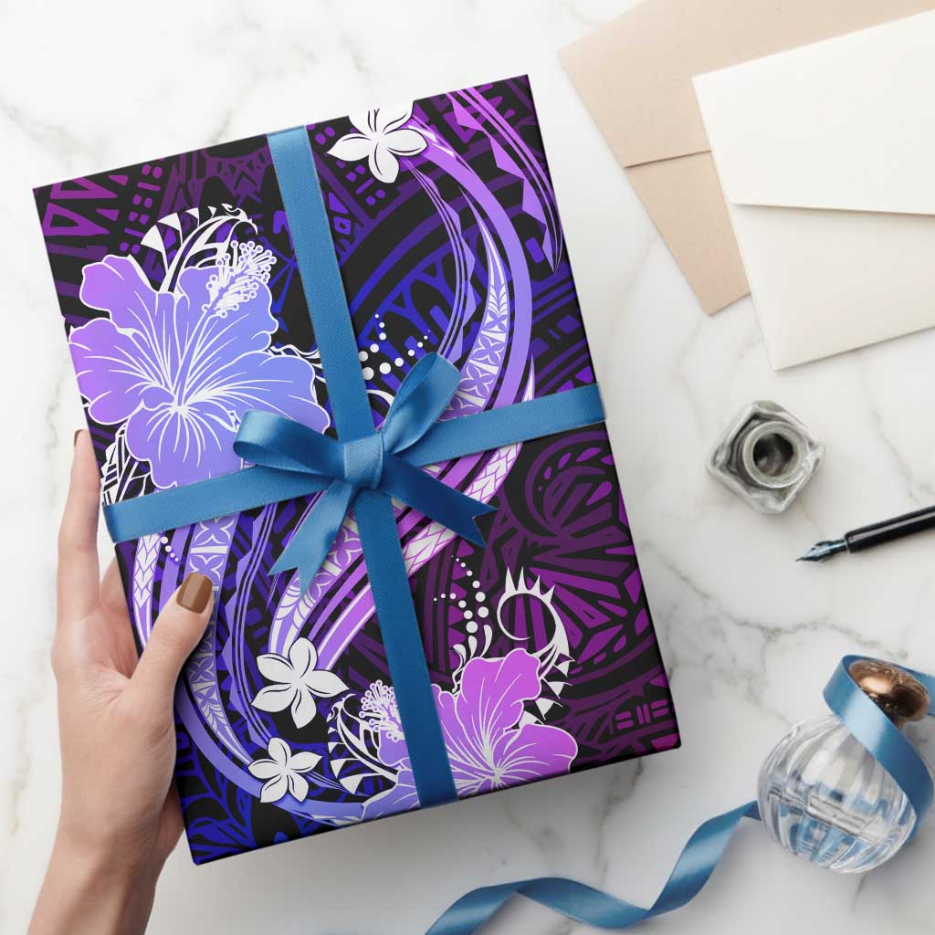 Galaxy Polynesian Pattern With Tropical Flowers Wrapping Paper - Polynesian Pride