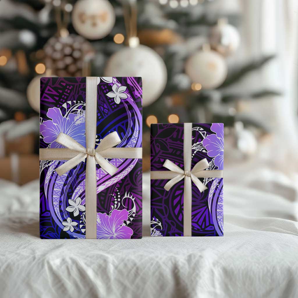 Galaxy Polynesian Pattern With Tropical Flowers Wrapping Paper - Polynesian Pride