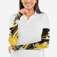 Gold Polynesian Pattern With Tropical Flowers Arm Sleeves - Polynesian Pride