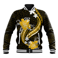 Gold Polynesian Pattern With Tropical Flowers Baseball Jacket LT05 Unisex Gold - Polynesian Pride