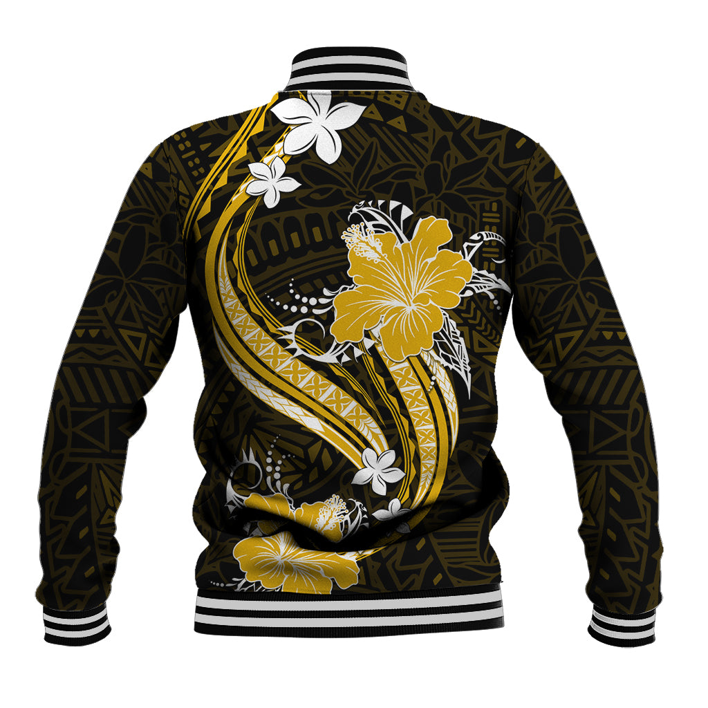 Gold Polynesian Pattern With Tropical Flowers Baseball Jacket LT05 - Polynesian Pride