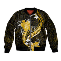 Gold Polynesian Pattern With Tropical Flowers Bomber Jacket LT05 Unisex Gold - Polynesian Pride