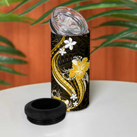 Gold Polynesian Pattern With Tropical Flowers 4 in 1 Can Cooler Tumbler