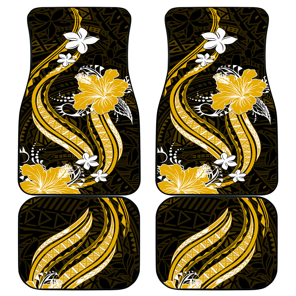 Gold Polynesian Pattern With Tropical Flowers Car Mats LT05 Gold - Polynesian Pride