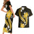 Gold Polynesian Pattern With Tropical Flowers Couples Matching Short Sleeve Bodycon Dress and Hawaiian Shirt LT05 - Polynesian Pride