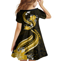 Gold Polynesian Pattern With Tropical Flowers Family Matching Long Sleeve Bodycon Dress and Hawaiian Shirt LT05 - Polynesian Pride