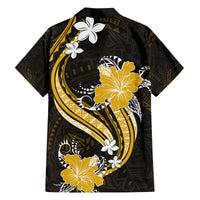 Gold Polynesian Pattern With Tropical Flowers Family Matching Long Sleeve Bodycon Dress and Hawaiian Shirt LT05 - Polynesian Pride