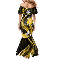 Gold Polynesian Pattern With Tropical Flowers Family Matching Mermaid Dress and Hawaiian Shirt LT05 - Polynesian Pride