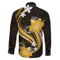 Gold Polynesian Pattern With Tropical Flowers Family Matching Off Shoulder Long Sleeve Dress and Hawaiian Shirt LT05 - Polynesian Pride