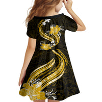 Gold Polynesian Pattern With Tropical Flowers Family Matching Tank Maxi Dress and Hawaiian Shirt LT05 - Polynesian Pride