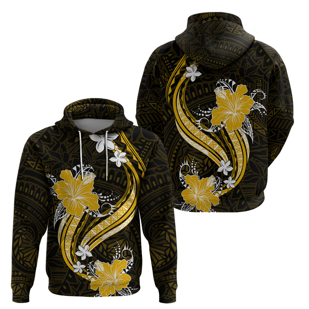 Gold Polynesian Pattern With Tropical Flowers Hoodie LT05 - Polynesian Pride